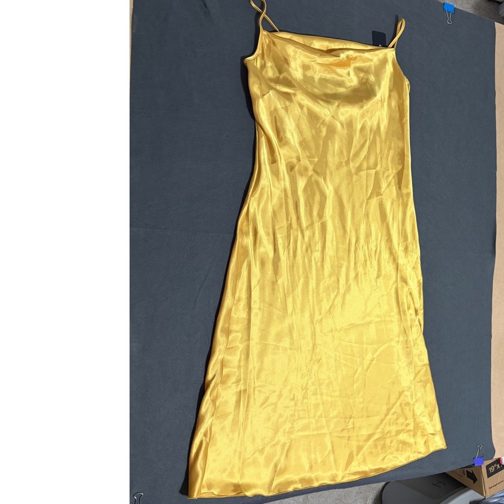 NWT Bebe Slip Dress Womens M Gold Midi Gold 90s Goth Resort Core Fall Yellow